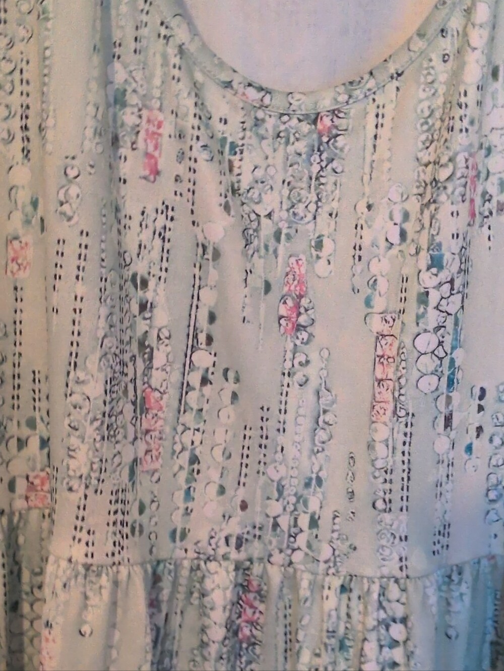 "Vintage Inspired Boho Tiered Midi Sundress - Groovy Pastel Abract Print. - Picture 3 of 7